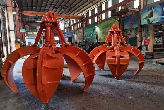 Fabriek aangepast Kleur Oranje Schil Grijp Graafmachine Aanhangsel Q355B Hydraulische Grijp Voor Roteren