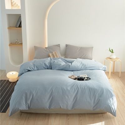 Zachte natuurlijke lichtblauwe 100% pure lange stapel katoenen dekbed beddengoed set