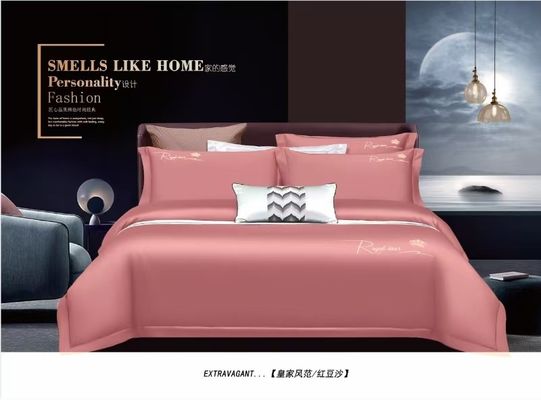 Solid Pink Long Staple Cotton Embroidery Duvet Cover Bedden Set Textiel