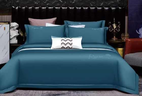 Cyan Solid Cotton Borduurwerk Dekbed Bedden Set Huis Textiel