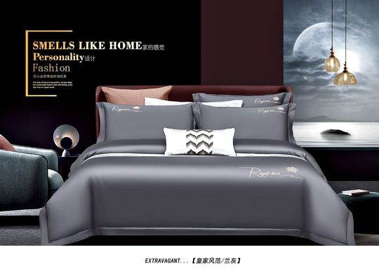 Solid Grey Egyptische katoenen borduurwerk dekbedbed bedden set Home textiel