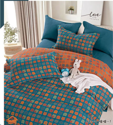 Oranje Blauw Fashion Design Jacquard Cotton Bedden Set Dekbed Bedden