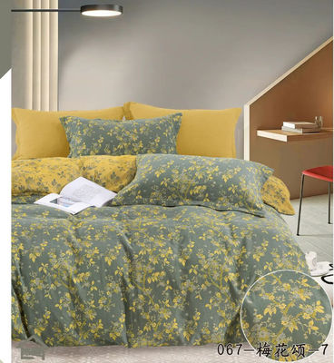 Geel en groen Jacquard katoenen beddengoed Set
