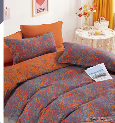 Oranje &amp; Grijs 100% gewassen katoen voorgeschroefd Jacquard beddengoed set