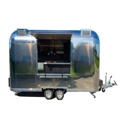 Aangepaste vintage roestvrijstalen mobiele voedseltrailer koffiebar ijs fastfood catering trailer
